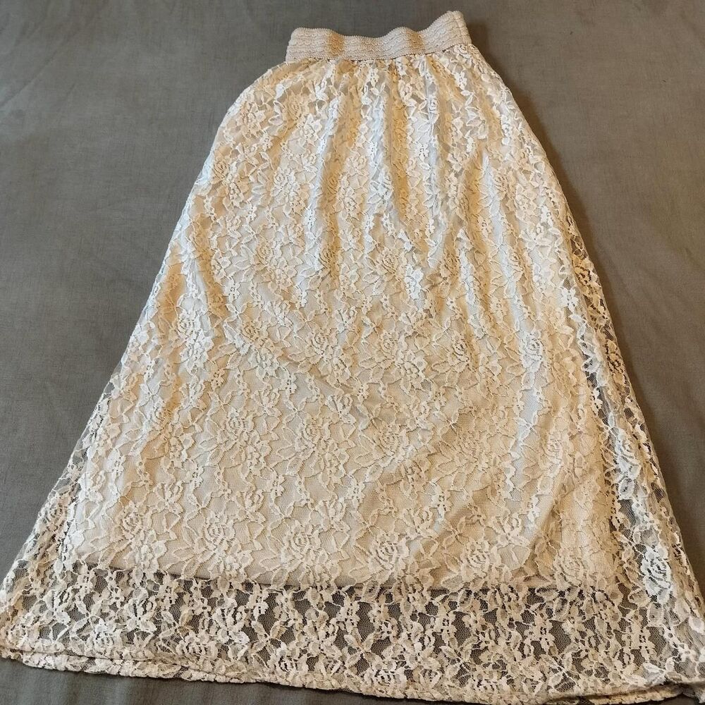 Long white Lace Maxi Skirt XS 0/2 Pull-on angel cottagecore romantic